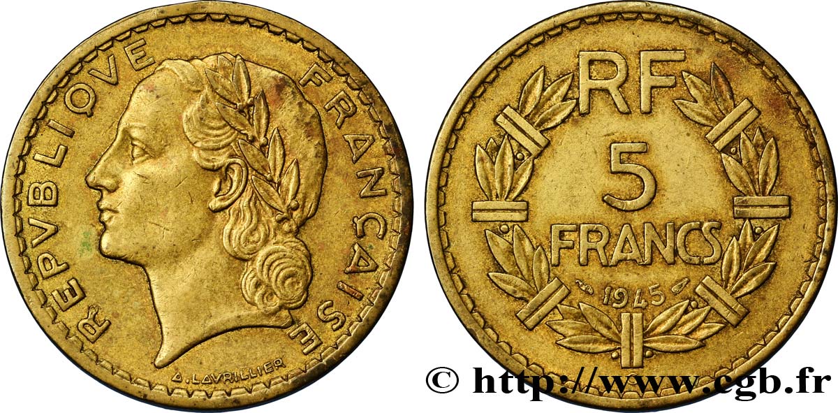 5 francs Lavrillier, bronze-aluminium 1945 Castelsarrasin F.337/6 XF45 