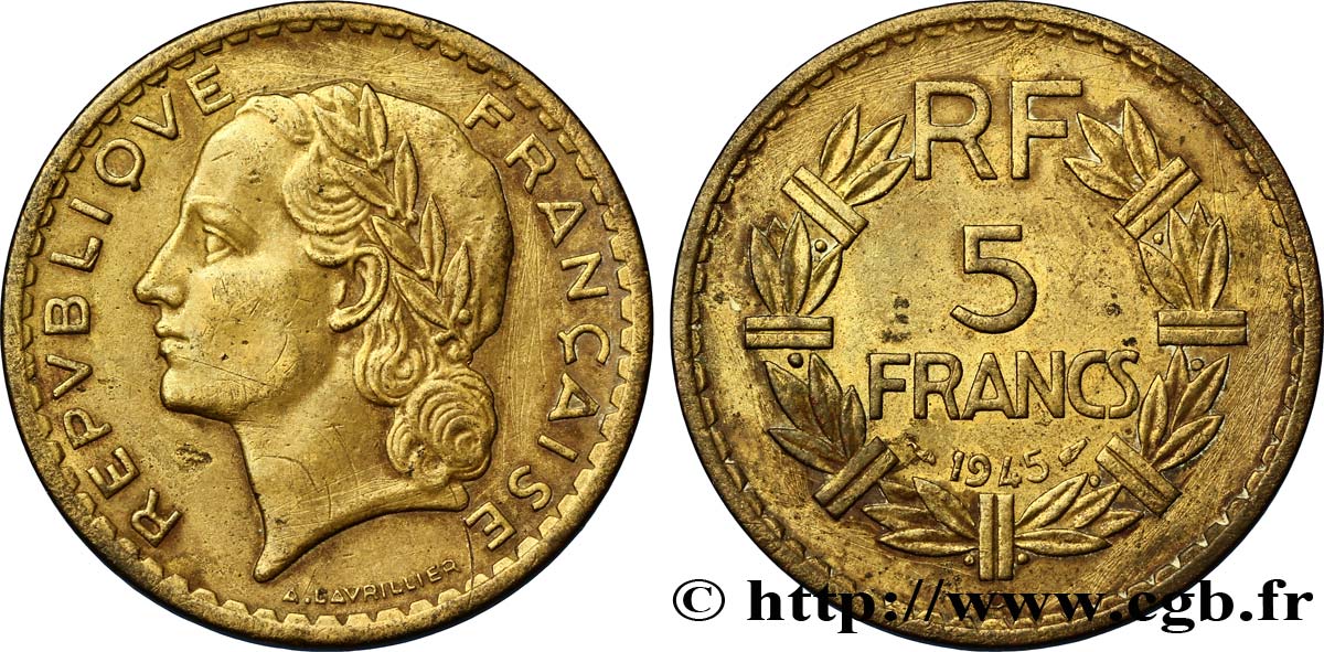 5 francs Lavrillier, bronze-aluminium 1945 Castelsarrasin F.337/6 SS40 