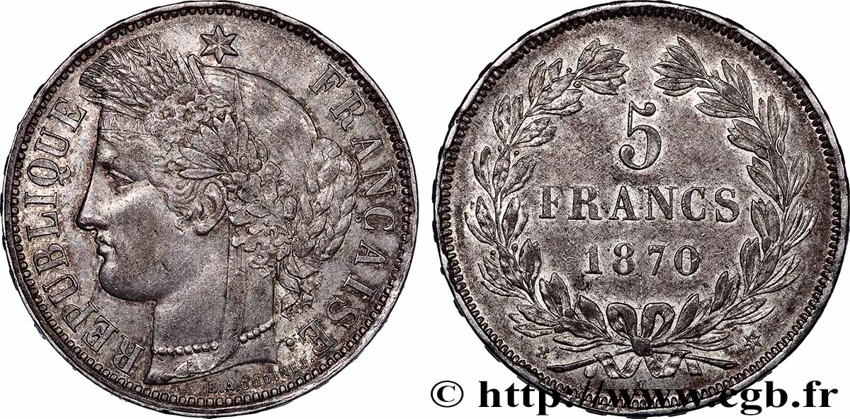5 francs Cérès, sans légende 1870 Bordeaux F.332/3 XF 
