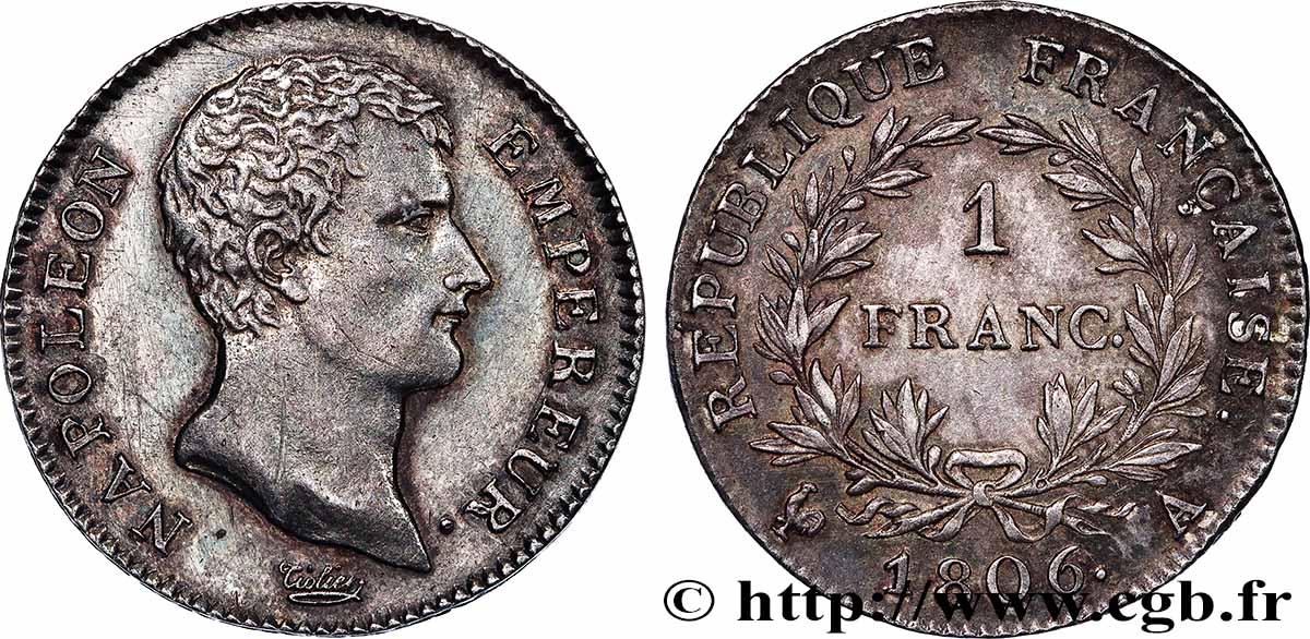 1 franc Napoléon Empereur, Calendrier grégorien 1806 Paris F.202/1 SUP 