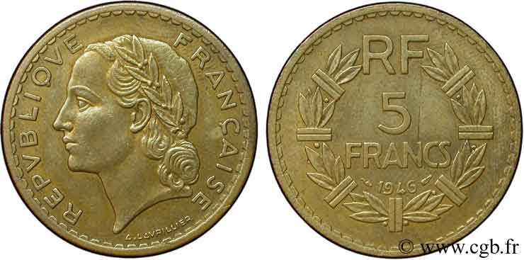 5 francs Lavrillier, bronze-aluminium 1946  F.337/7 SS50 