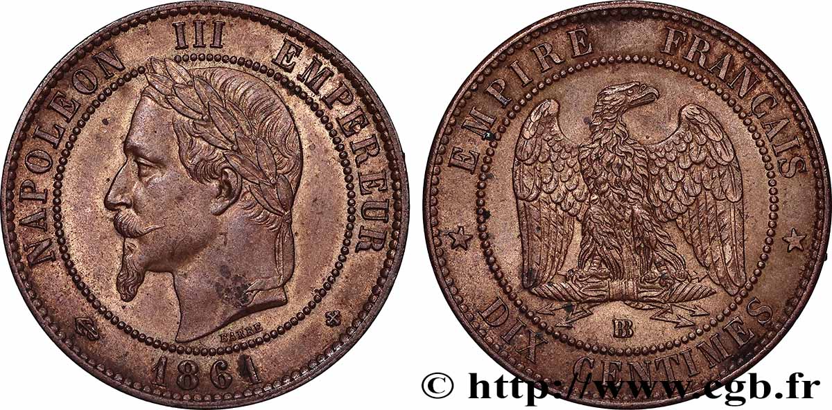 Dix centimes Napoléon III, tête laurée 1861 Strasbourg F.134/5 AU 