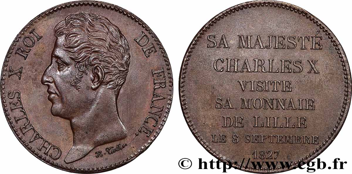 Monnaie de visite, module de 5 francs, pour la visite du roi à la Monnaie de Lille 1827 Lille T.T.3702 4 AU 