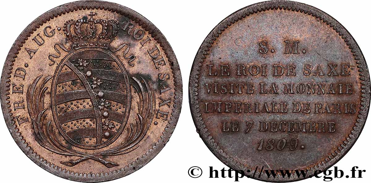 Monnaie de visite, module de 2 francs, pour Frédéric-Auguste de Saxe 1809 Paris T.T.1704 8 AU 