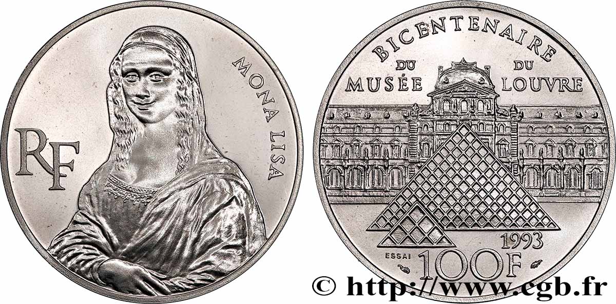 Essai Brillant Universel 100 francs - Mona Lisa 1993 Paris F5.1623 2 FDC 