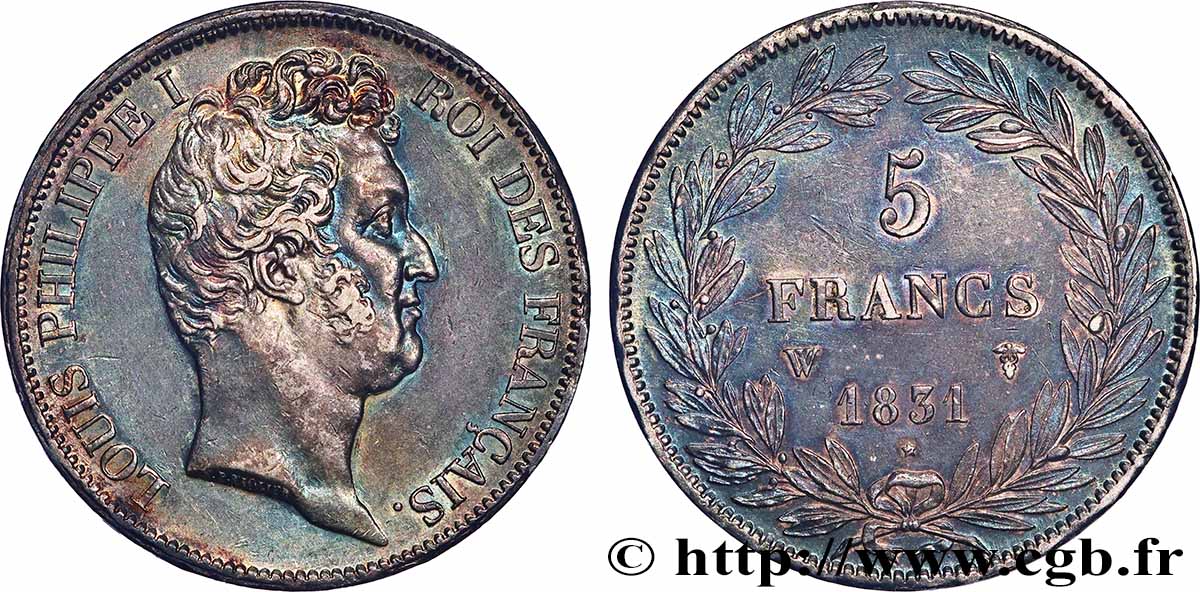 5 francs type Tiolier avec le I, tranche en creux 1831 Lille F.315/27 TTB+ 