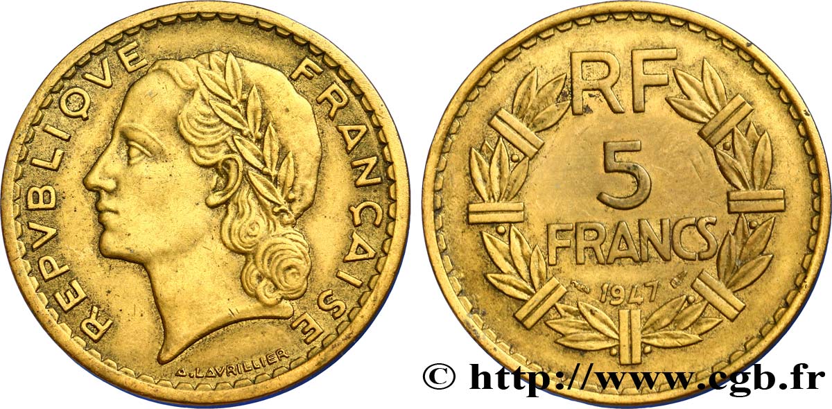 5 francs Lavrillier, bronze-aluminium 1947  F.337/9 SS50 