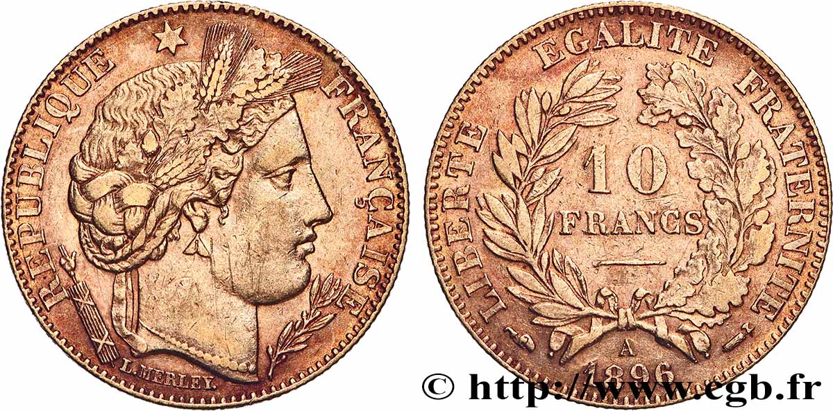 10 francs Cérès, Troisième république 1896 Paris F.508/4 XF 