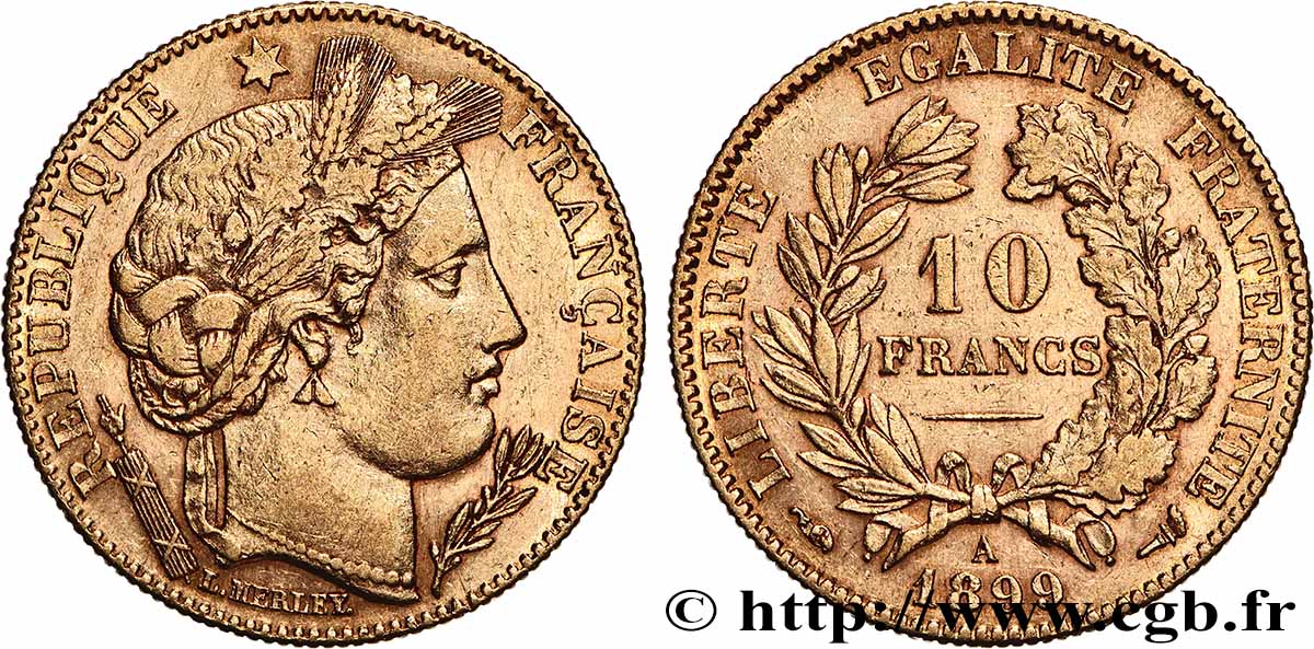 10 francs or Cérès, Troisième République 1899 Paris F.508/5 AU 
