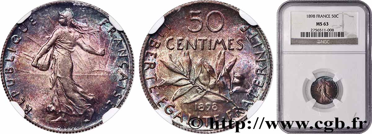 50 centimes Semeuse 1898 Paris F.190/3 MS63 NGC