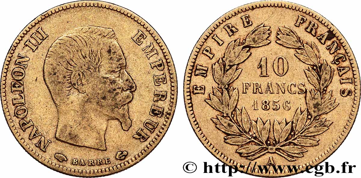 10 francs or Napoléon III, tête nue 1856 Paris F.506/3 MB 