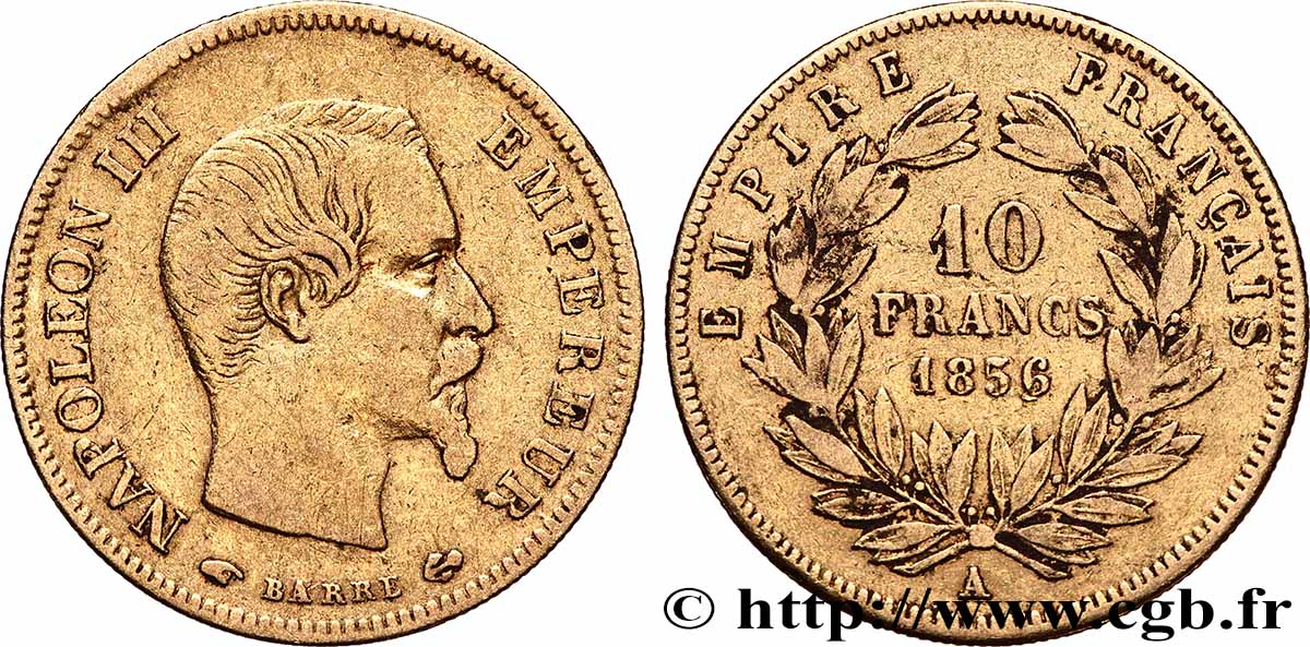 10 francs or Napoléon III, tête nue 1856 Paris F.506/3 VF 
