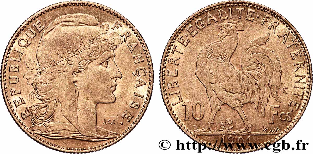 10 francs or Coq 1901 Paris F.509/5 AU 