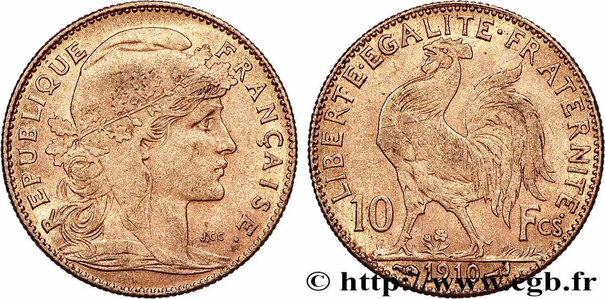 10 francs or Coq 1910 Paris F.509/11 AU 