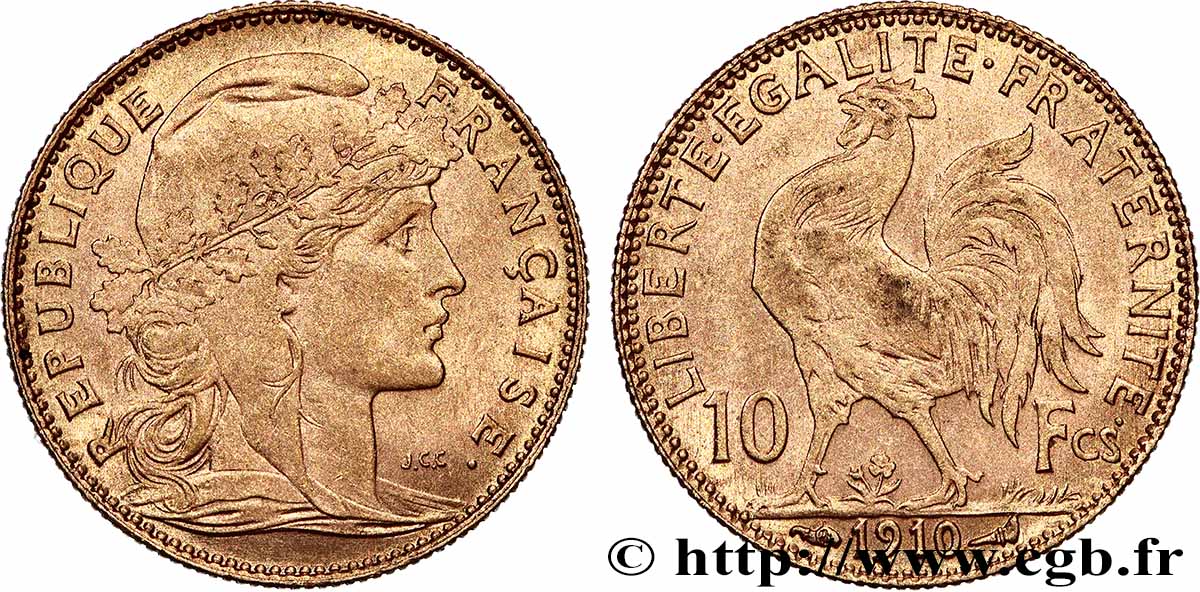 10 francs or Coq 1910 Paris F.509/11 AU 