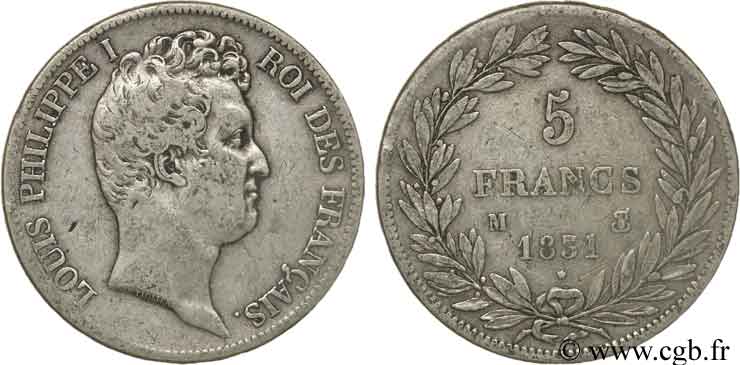 5 francs type Tiolier avec le I, tranche en creux 1831 Toulouse F.315/22 MB35 