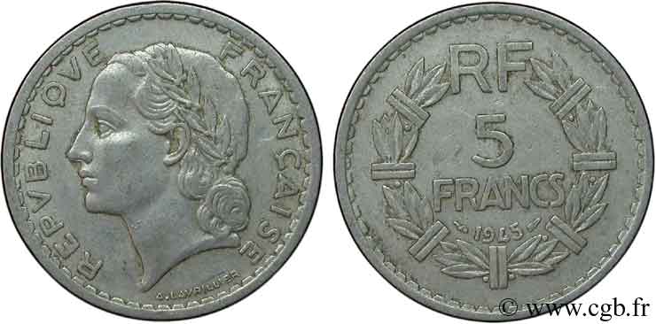 5 francs Lavrillier, aluminium 1945  F.339/3 SS45 