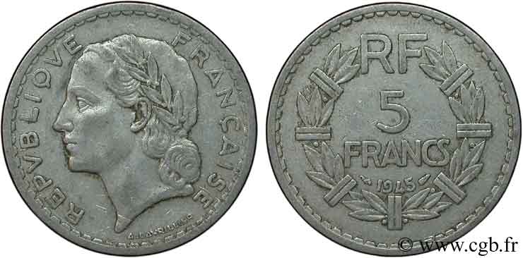 5 francs Lavrillier, aluminium 1945  F.339/3 SS40 
