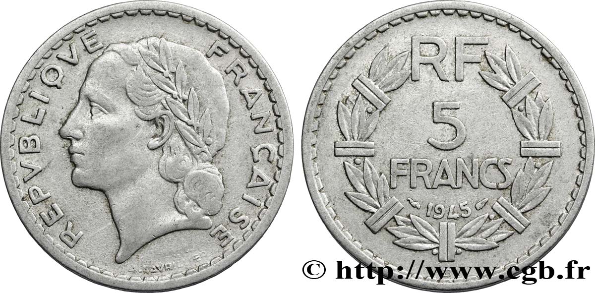 5 francs Lavrillier, aluminium 1945 Beaumont-Le-Roger F.339/4 TB30 