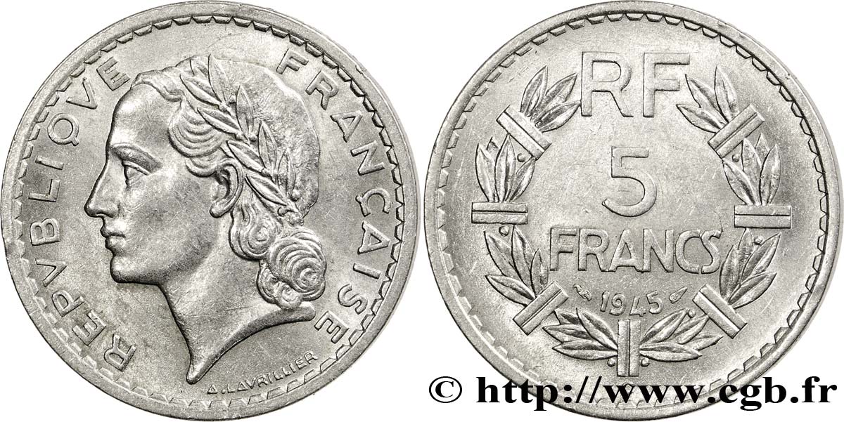 5 francs Lavrillier, aluminium 1945 Castelsarrasin F.339/5 MBC50 