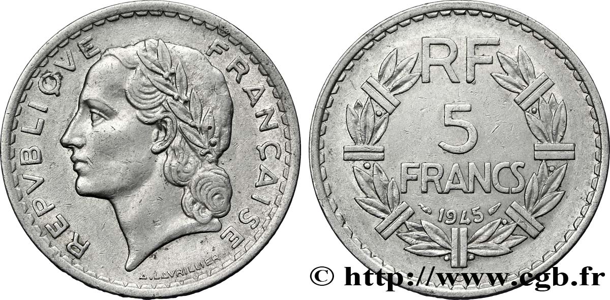 5 francs Lavrillier, aluminium 1945 Castelsarrasin F.339/5 SS40 