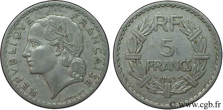 5 francs Lavrillier, aluminium 1945 Castelsarrasin F.339/5 VF30 