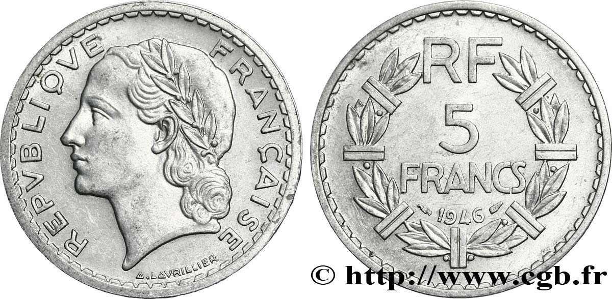 5 francs Lavrillier, aluminium 1946  F.339/6 SS50 