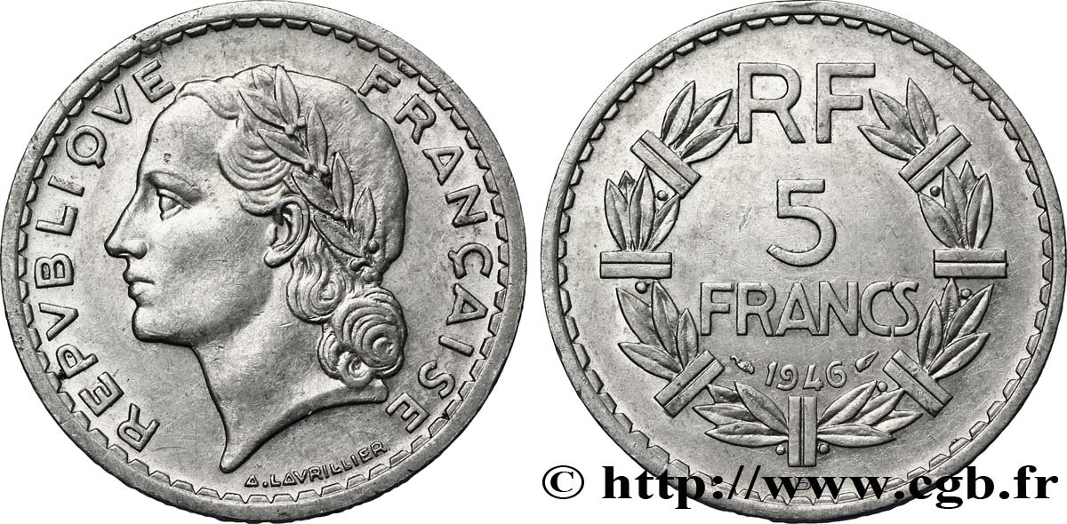 5 francs Lavrillier, aluminium 1946 Beaumont-Le-Roger F.339/7 BB53 