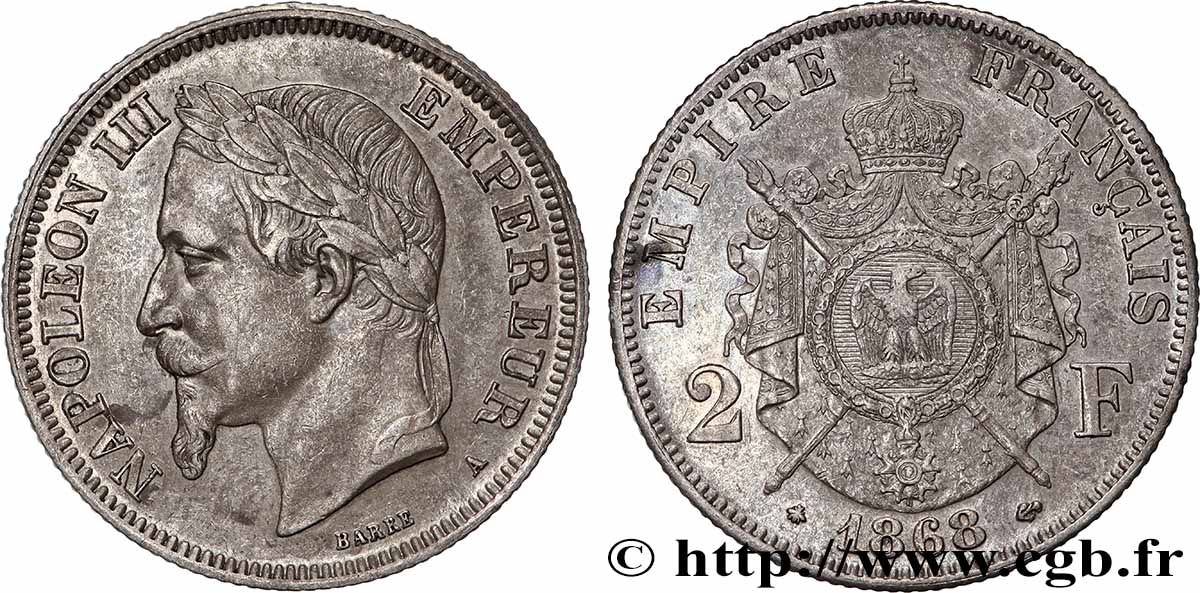 2 francs Napoléon III, tête laurée 1868 Paris F.263/8 TTB+ 