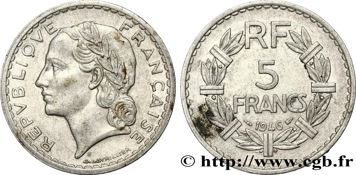 5 francs Lavrillier, aluminium 1946 Castelsarrasin F.339/8 BB45 