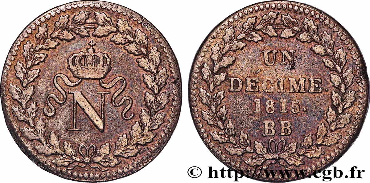 Un décime à l’N couronnée 1815 Strasbourg F.131A/1 TB+ 