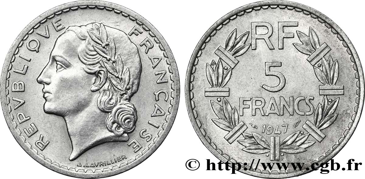 5 francs Lavrillier, aluminium 1947  F.339/9 SUP55 