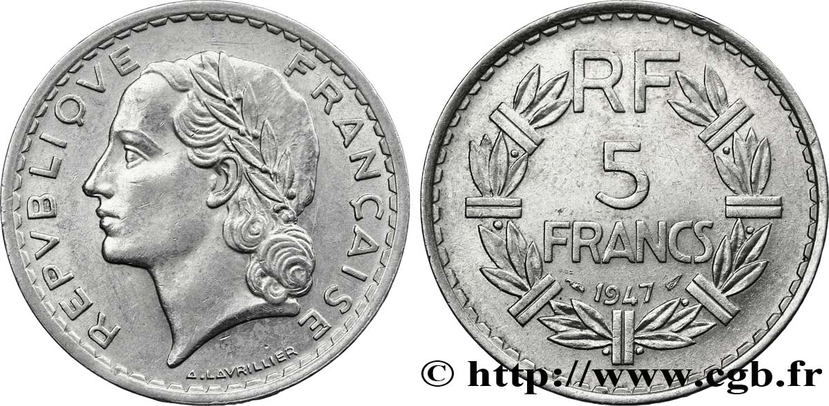 5 francs Lavrillier, aluminium 1947  F.339/9 MBC50 