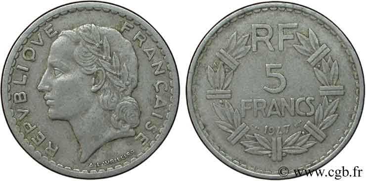 5 francs Lavrillier, aluminium 1947  F.339/9 MBC40 