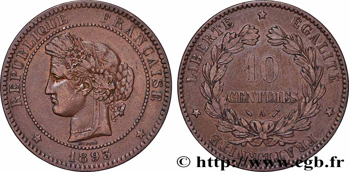 10 centimes Cérès 1893 Paris F.135/38 VF 