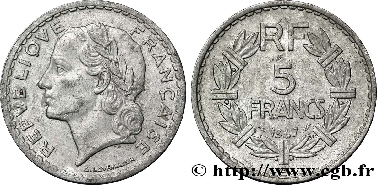 5 francs Lavrillier, aluminium 1947 Beaumont-Le-Roger F.339/11 TB30 