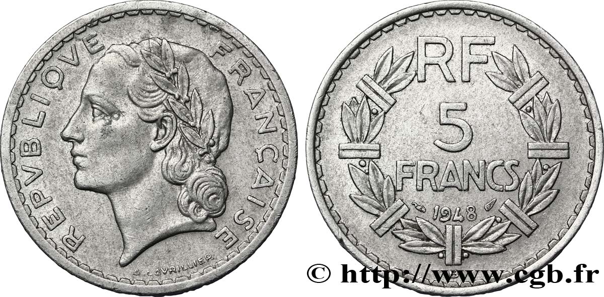 5 francs Lavrillier, aluminium 1948 Beaumont-Le-Roger F.339/15 XF48 