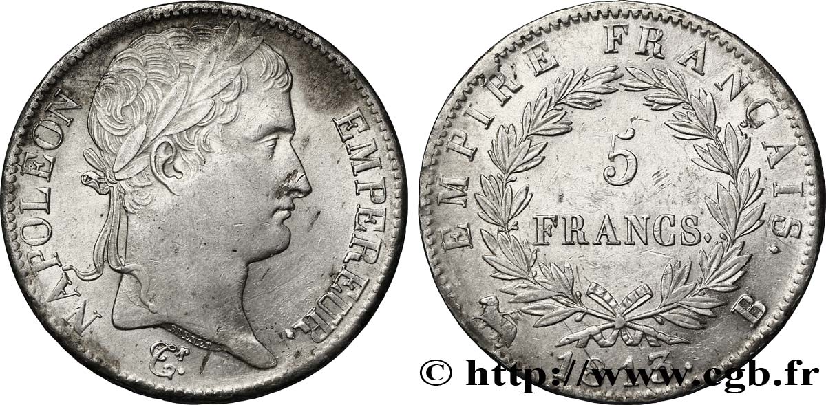 5 francs Napoléon Empereur, Empire français 1813 Rouen F.307/59 AU58 