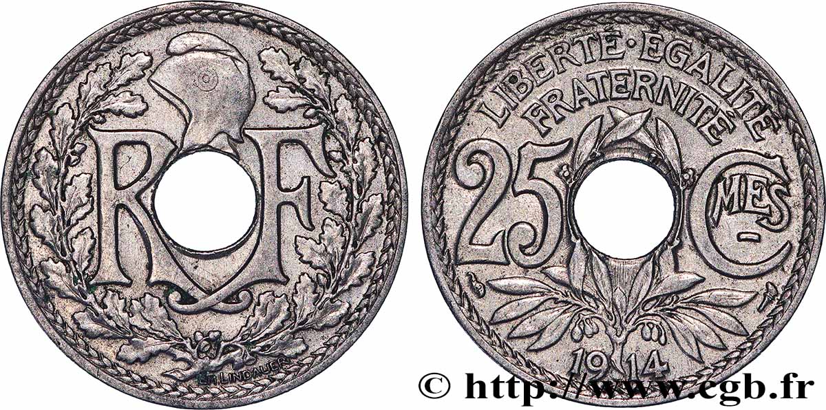 25 centimes Lindauer, Cmes souligné 1914  F.170/2 AU 