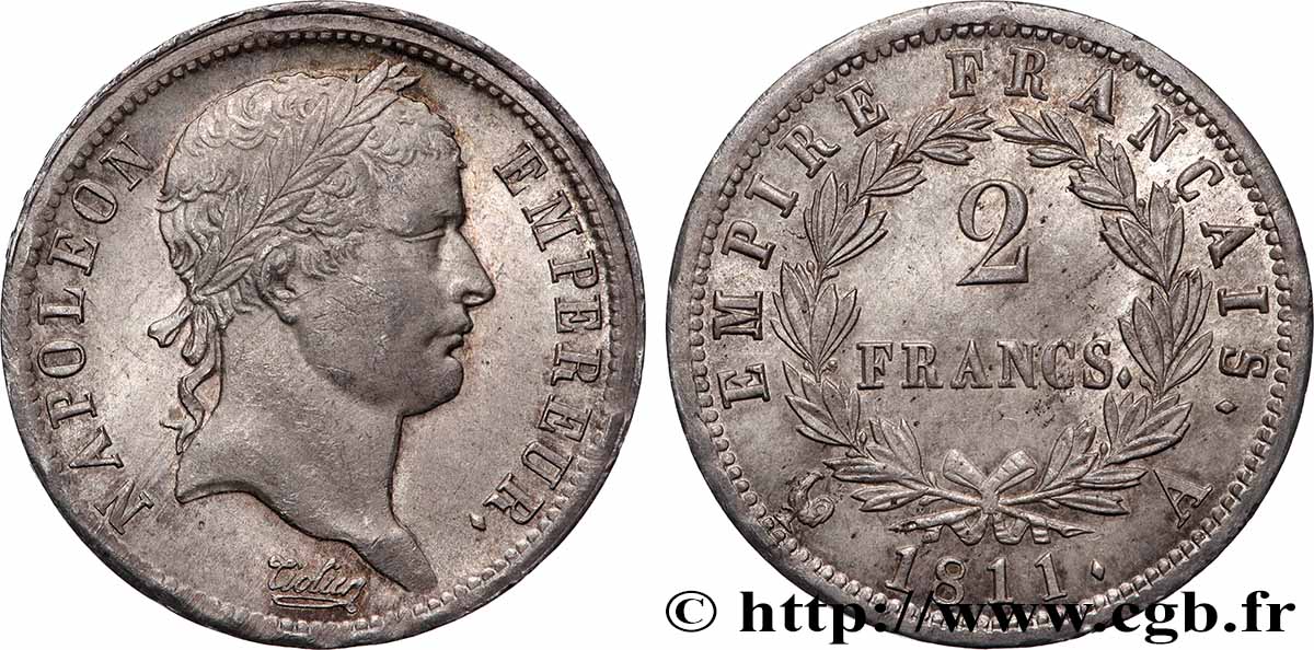 2 francs Napoléon Ier tête laurée, Empire français 1811 Paris F.255/24 SPL63 