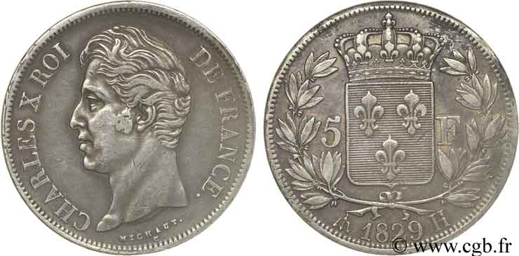 5 francs Charles X, 2e type 1829 La Rochelle F.311/31 XF48 