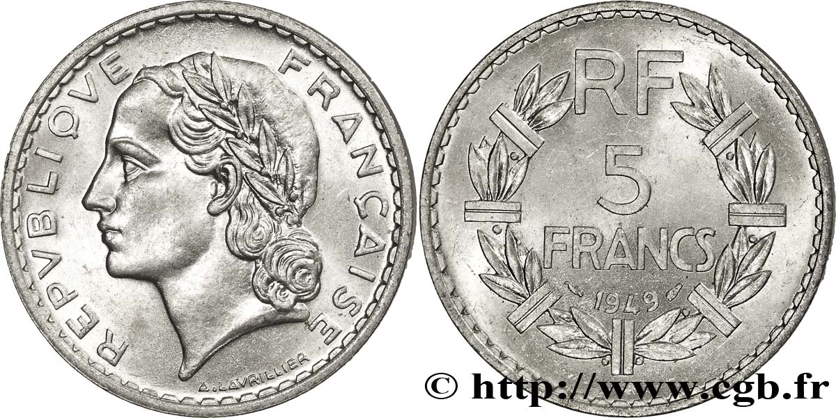 5 francs Lavrillier, aluminium 1949  F.339/17 MS63 