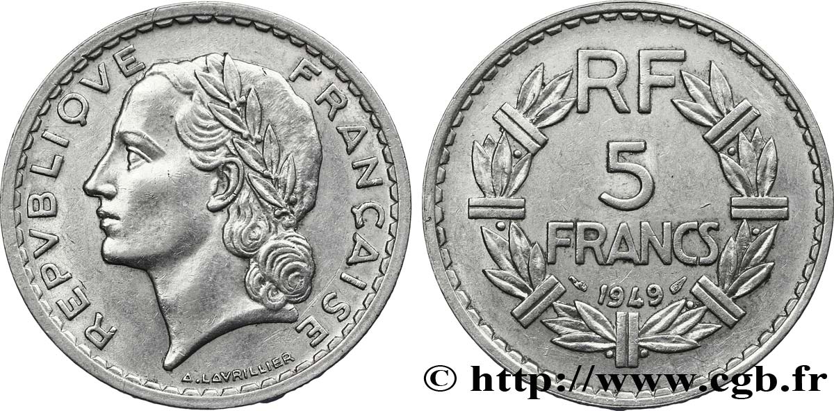 5 francs Lavrillier, aluminium 1949  F.339/17 SPL55 