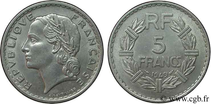 5 francs Lavrillier, aluminium 1949  F.339/17 SS48 