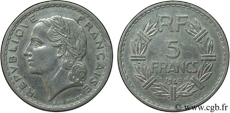 5 francs Lavrillier, aluminium 1949  F.339/17 TTB45 