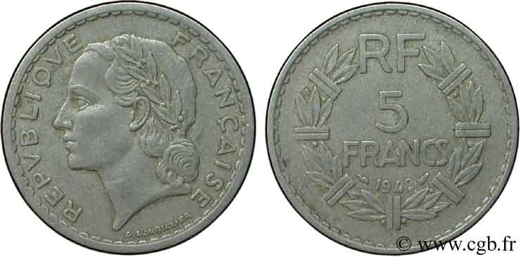 5 francs Lavrillier, aluminium 1949  F.339/17 VF30 