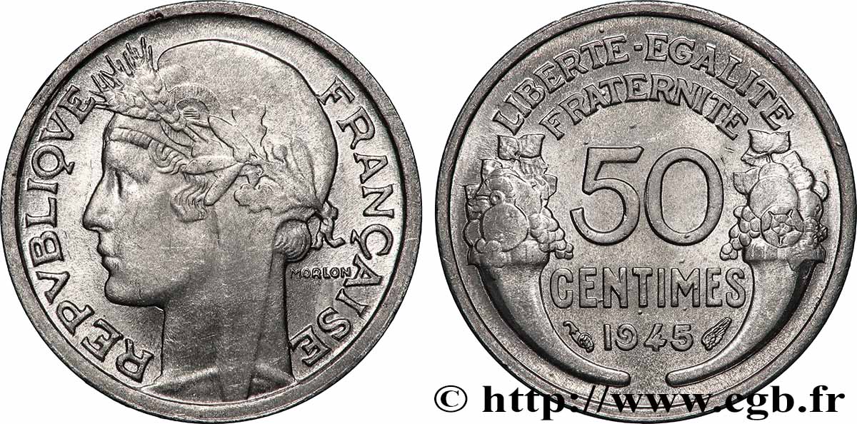 50 centimes Morlon, légère 1945  F.194/5 MS64 