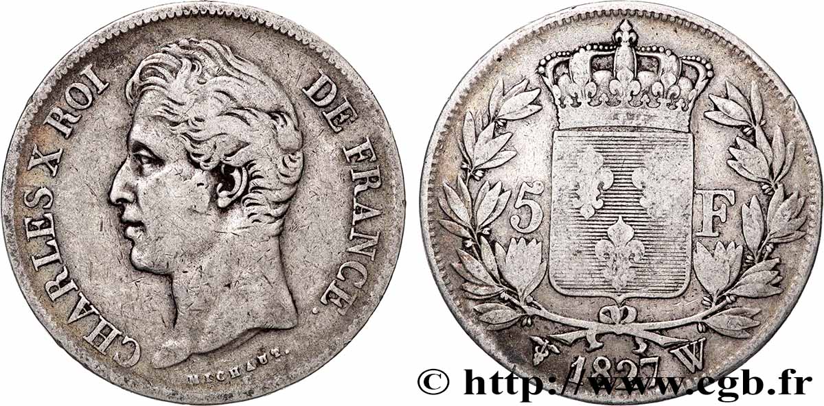 5 francs Charles X, 2e type 1827 Lille F.311/13 VF 