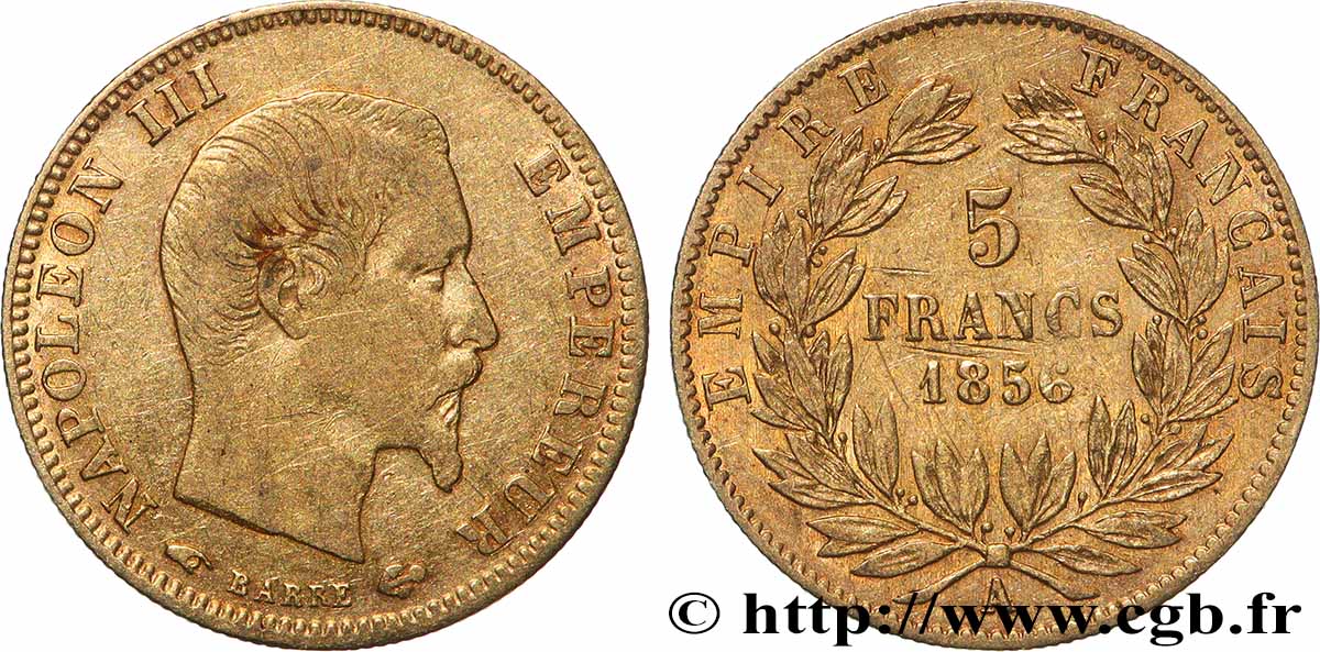 5 francs or Napoléon III, tête nue, grand module 1856 Paris F.501/2 S 