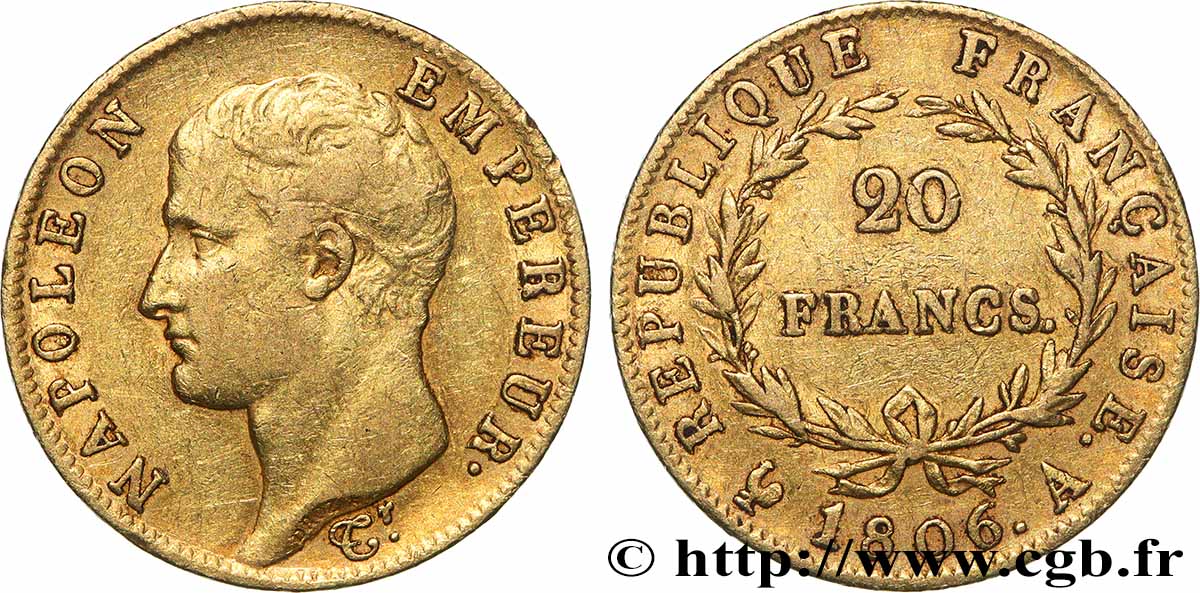 20 francs Napoléon tête nue, calendrier grégorien 1806 Paris F.513/1 fSS 